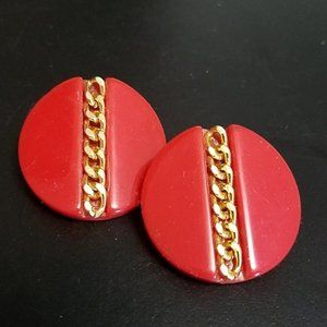 Vintage Bakelite Tomato Red Earrings with Chain Embellishment